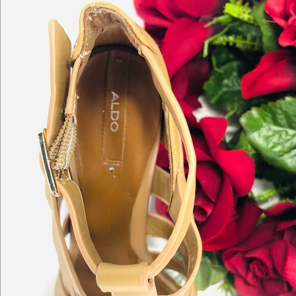 Aldo Strappy Stiletto Sandals/Booties Size 7.5 Tan Leather Open Toe High Heels - Picture 11 of 16